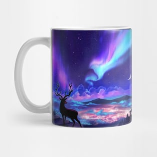 Deer Under Aurora Borealis Mug